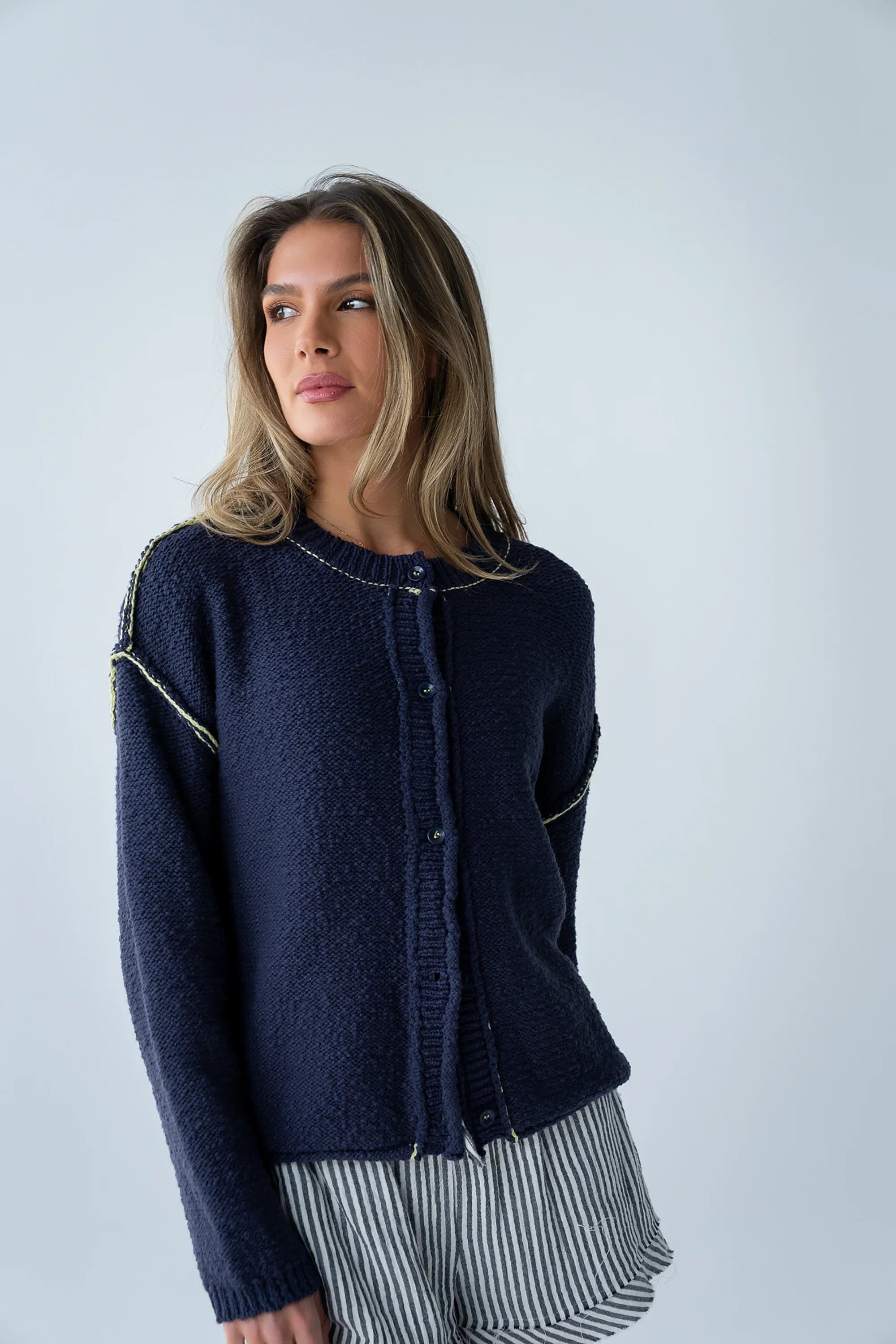 Mindi Contrast Sweater in Navy