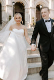 A Line Sweetheart White Satin Wedding Dresses