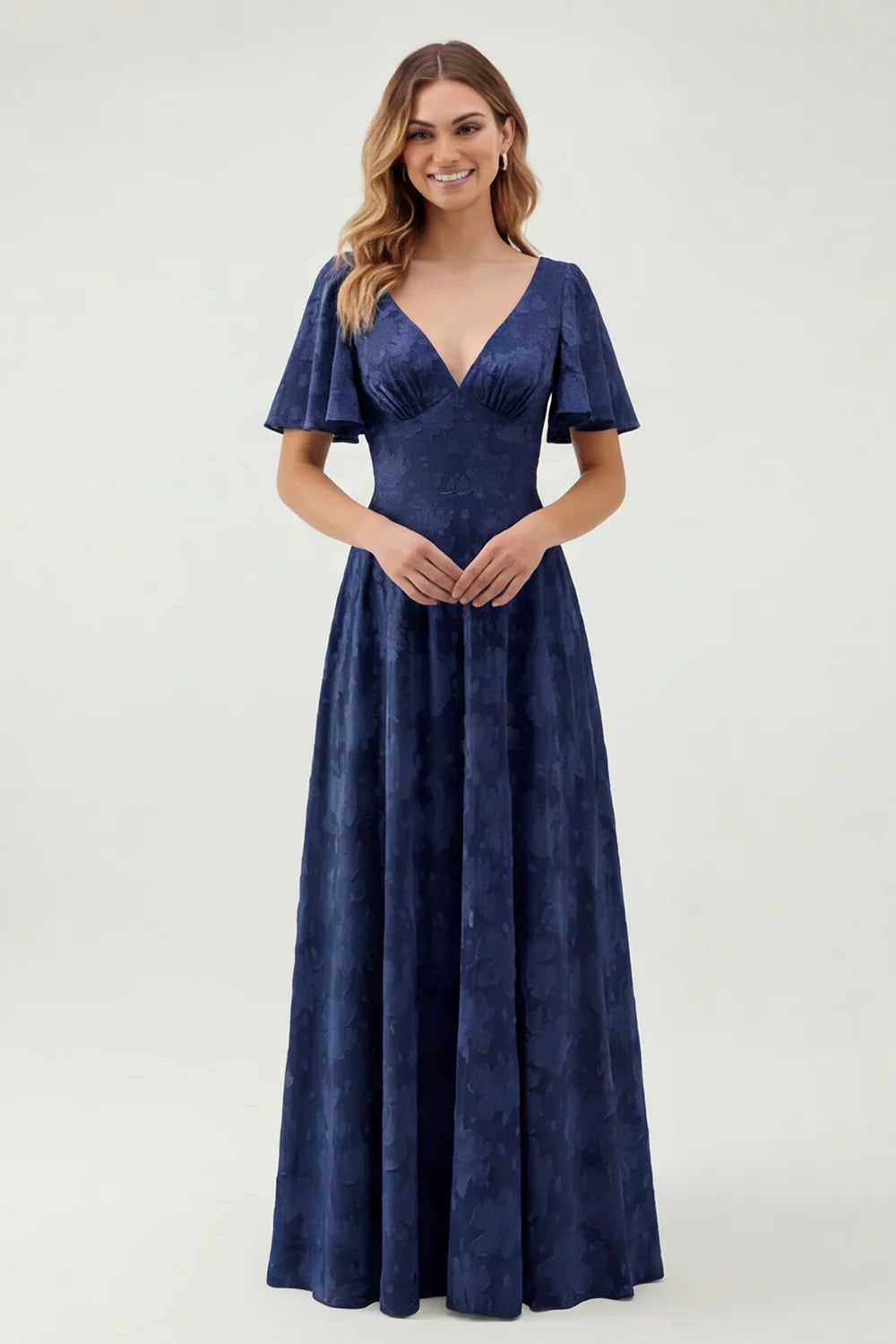 A Line Sage Green Floral Jacquard Flutter Sleeves Maxi Dress with Bow Back