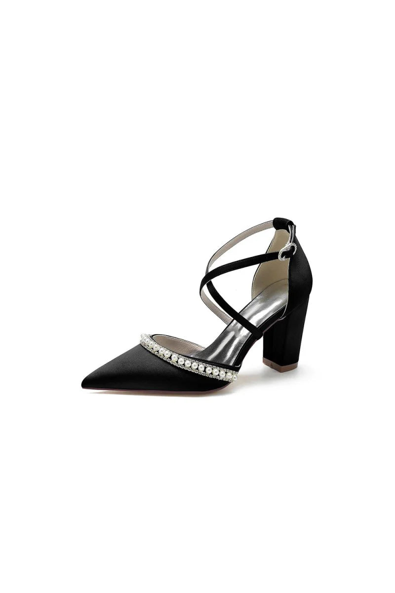 Champagne Satin Pump with Pearl and Metal Accents