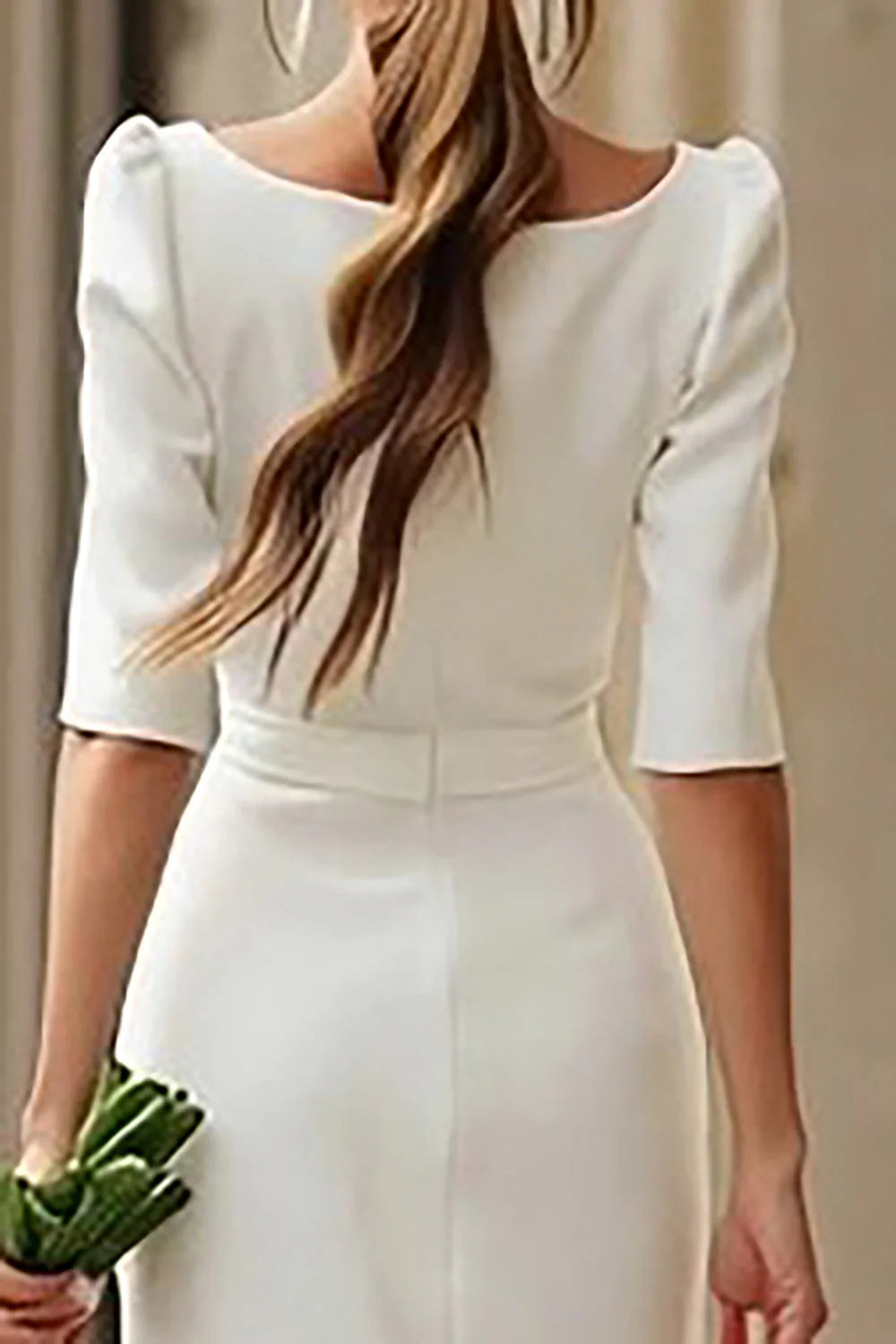 Ivory Satin Sheath Bateau Neck Midi Rehearsal Dinner dress