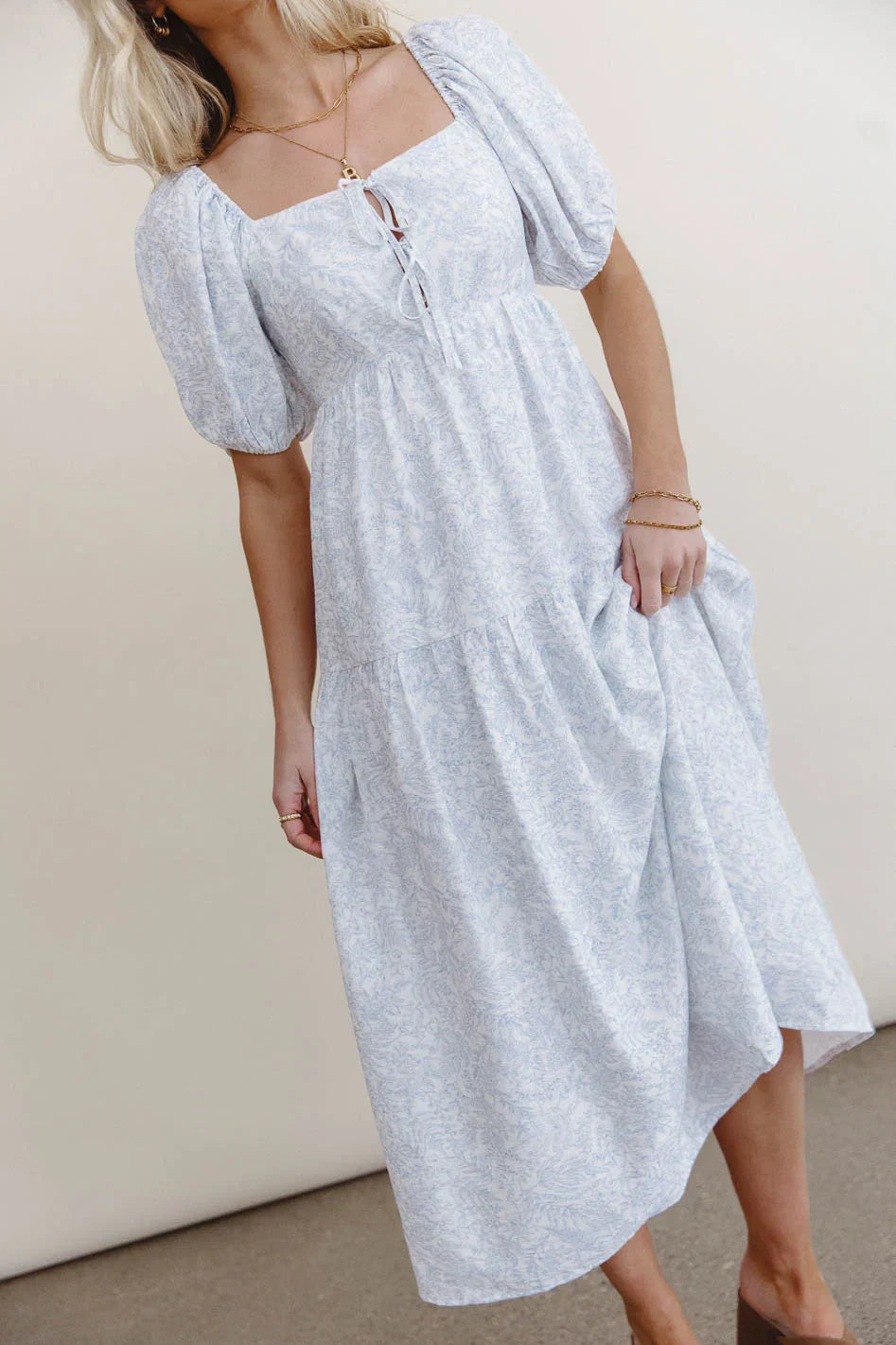 Kelsie Floral Midi Dress in Blue FINAL SALE
