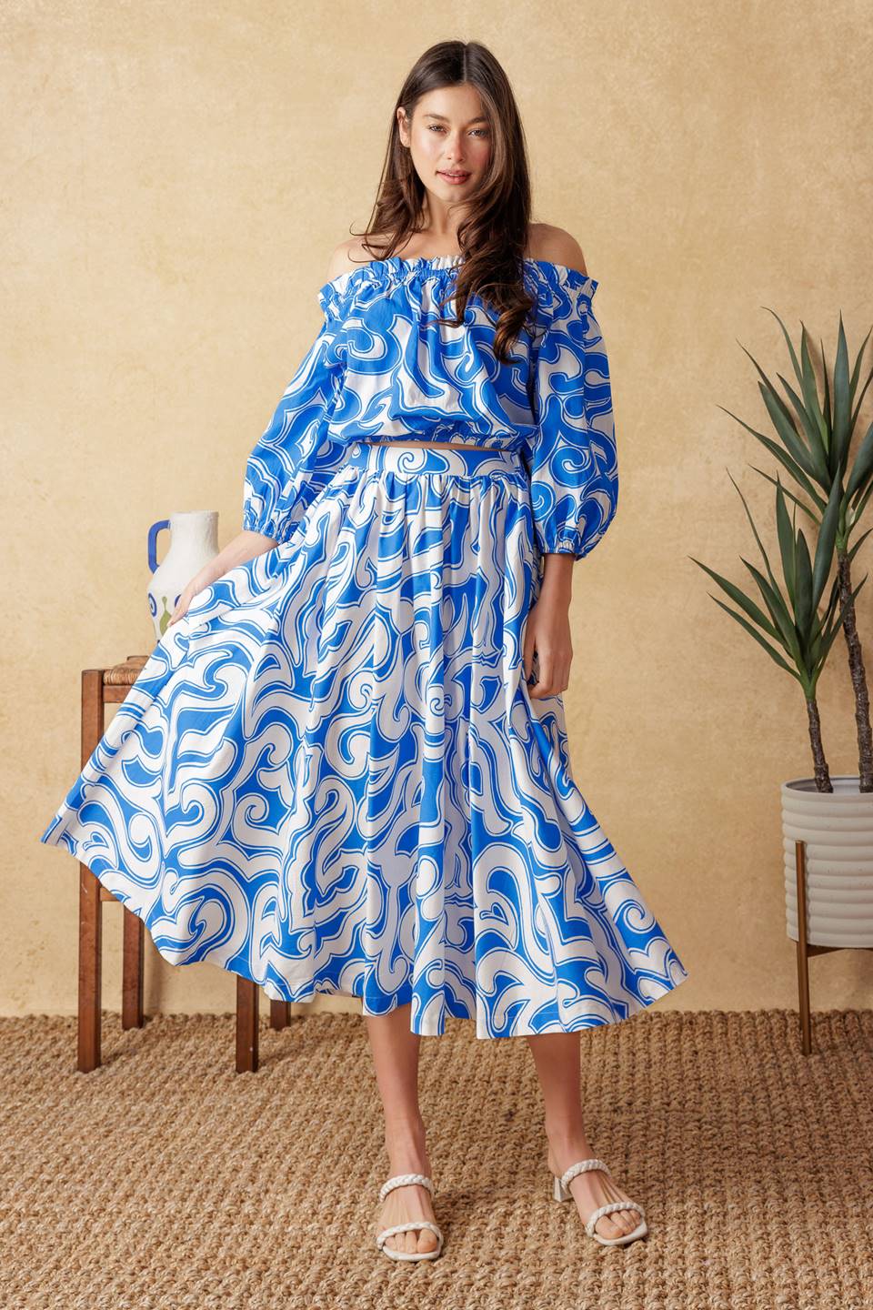BEACH DAY TOP SKIRT SET BLUE WHITE