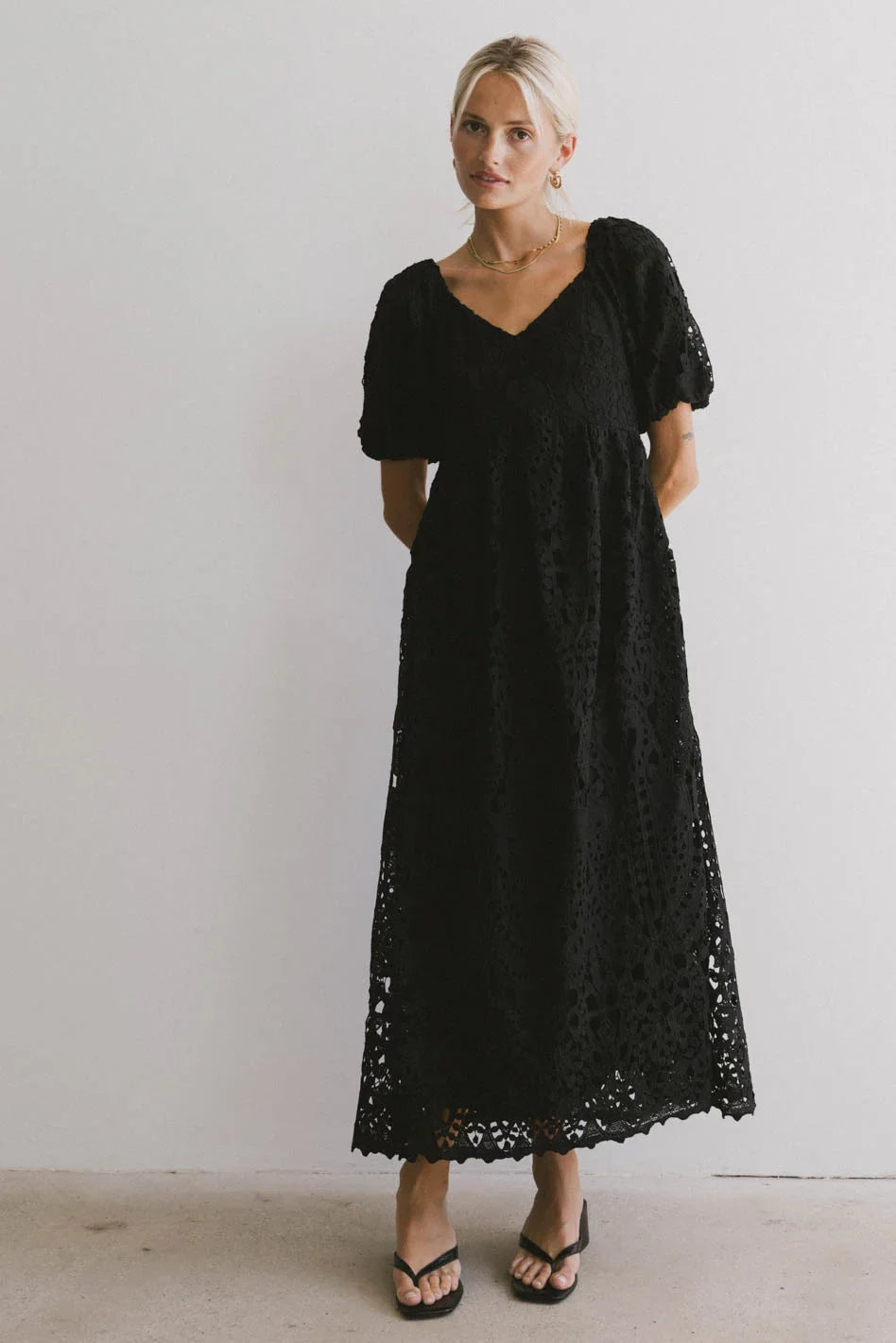 Devon Eyelet Lace Maxi Dress in Black FINAL SALE
