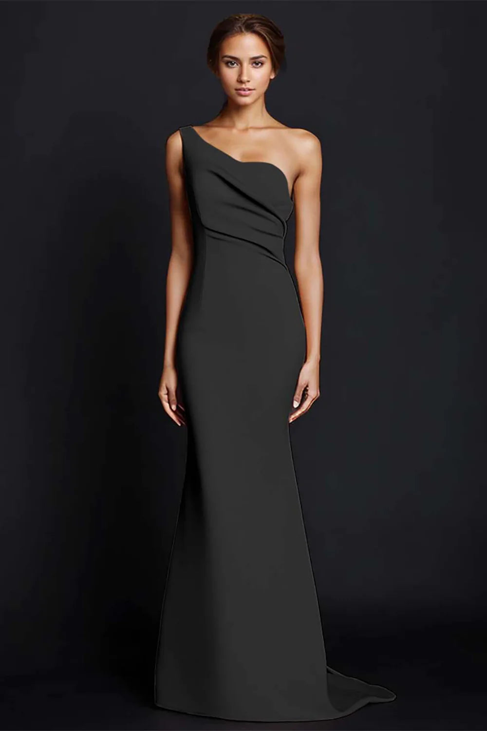 One Shoulder Mermaid Ruched Khaki Maxi Dress