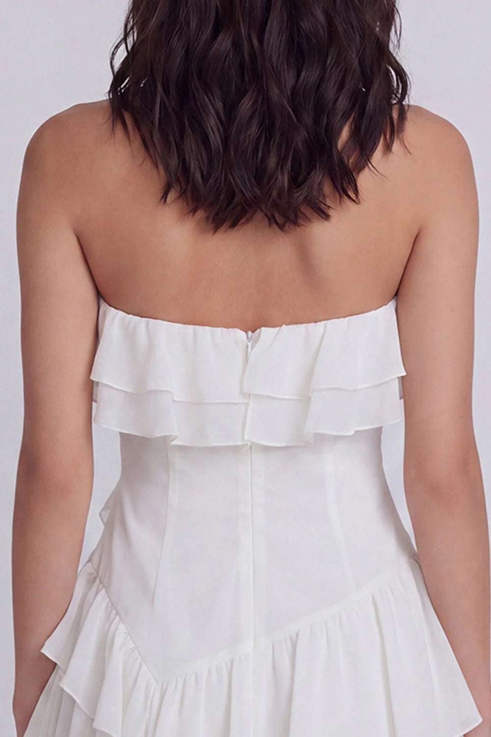 Ruffled Strapless A Line Little White Dress