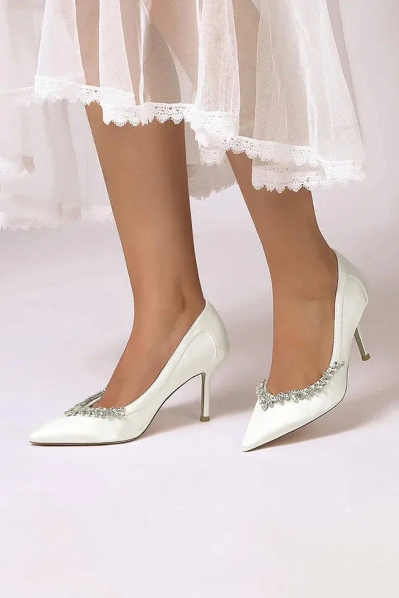 Burgundy High Heels with Crystal Embellishments