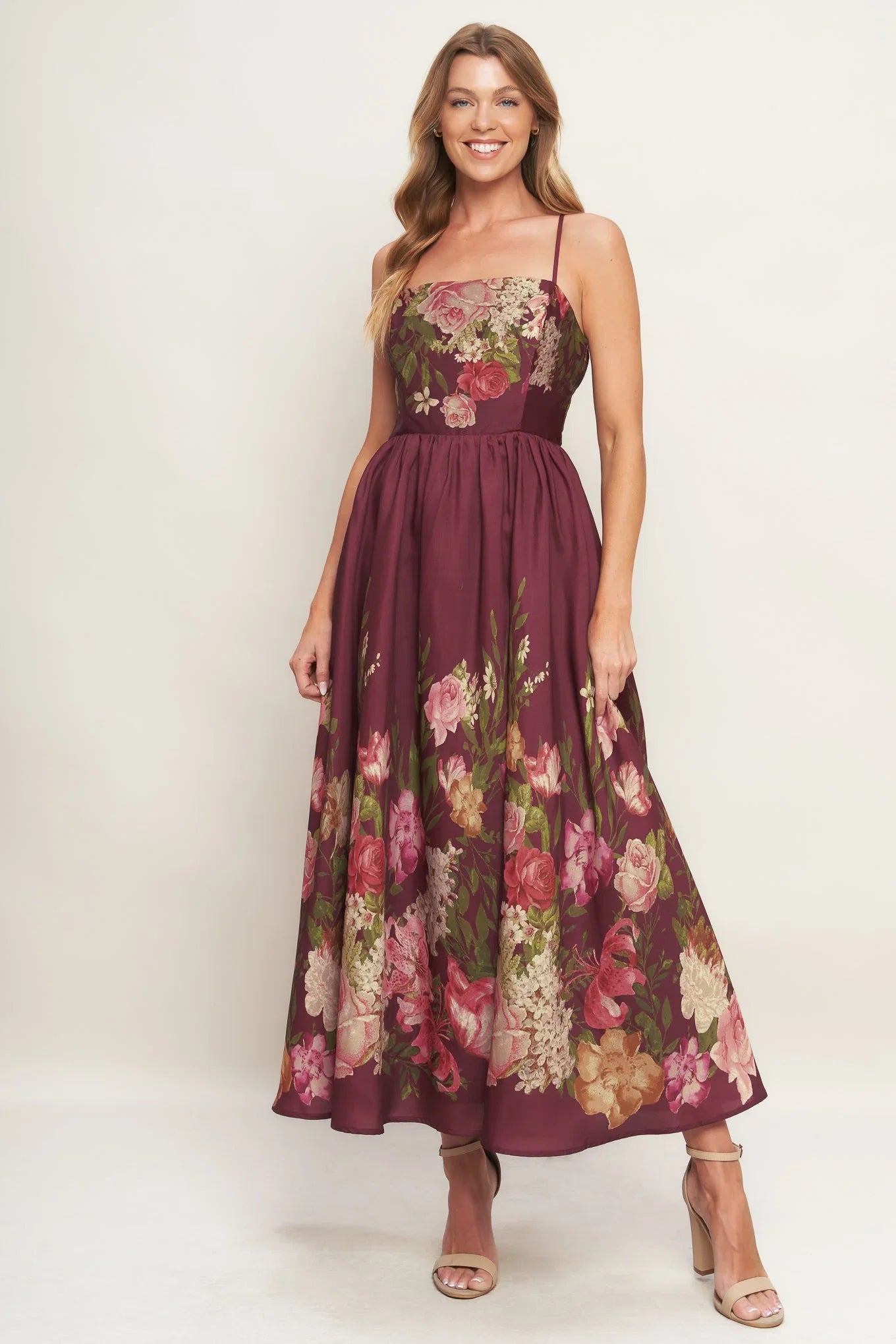 SECRET GARDEN ROMANCE BURGUNDY MAXI DRESS FINAL SALE