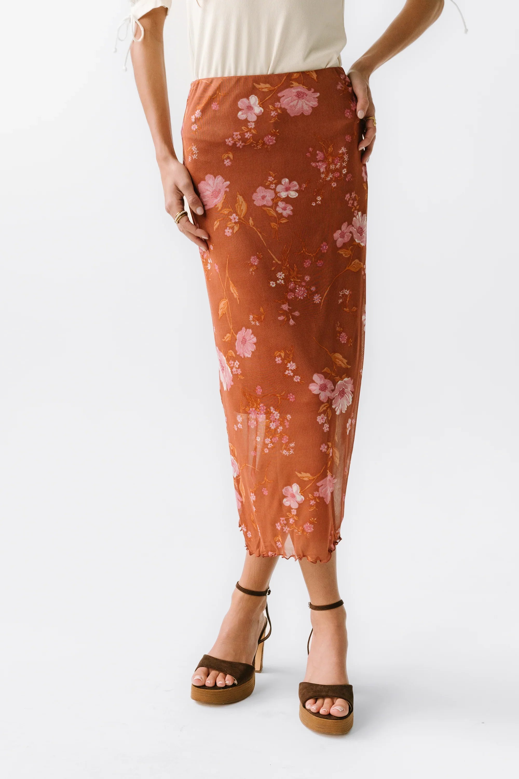Carly Mesh Midi Skirt in Rust FINAL SALE