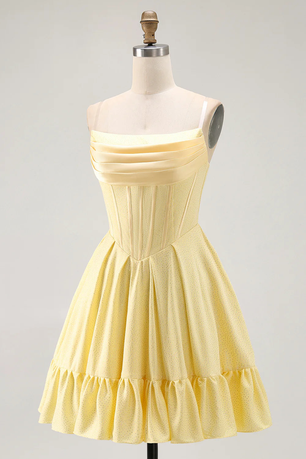 A Line Sunshine Yellow Strapless Corset Mini Homecoming Dress with Ruffles