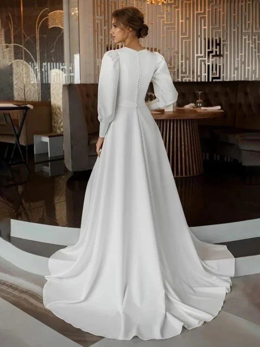 Modest A Line Long Sleeves Wedding Dress Vintage Gown