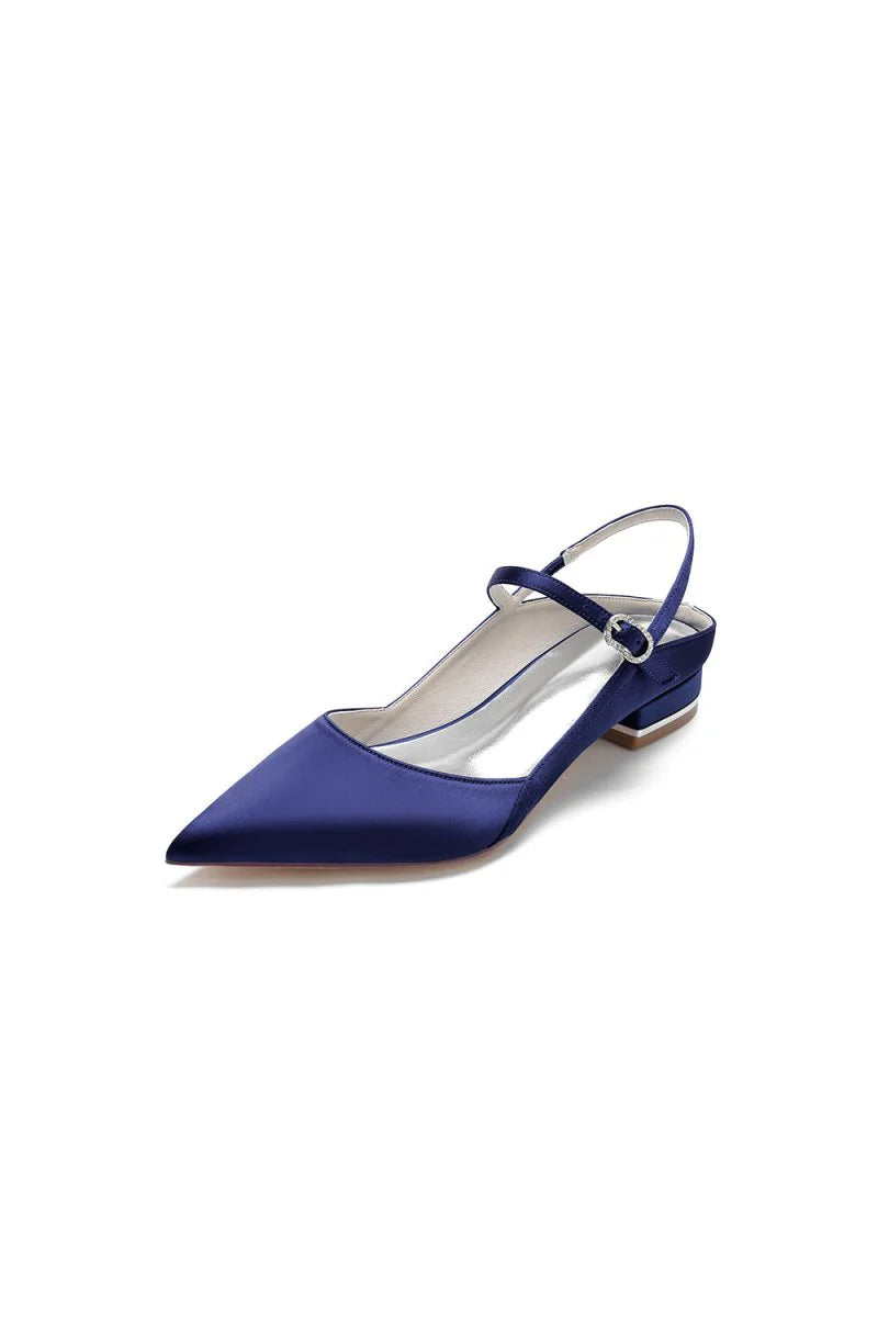 Satin Pointed Toe Buckle Kitten Heels