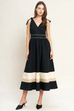 FOREST CHARM BLACK CREAM MIDI DRESS