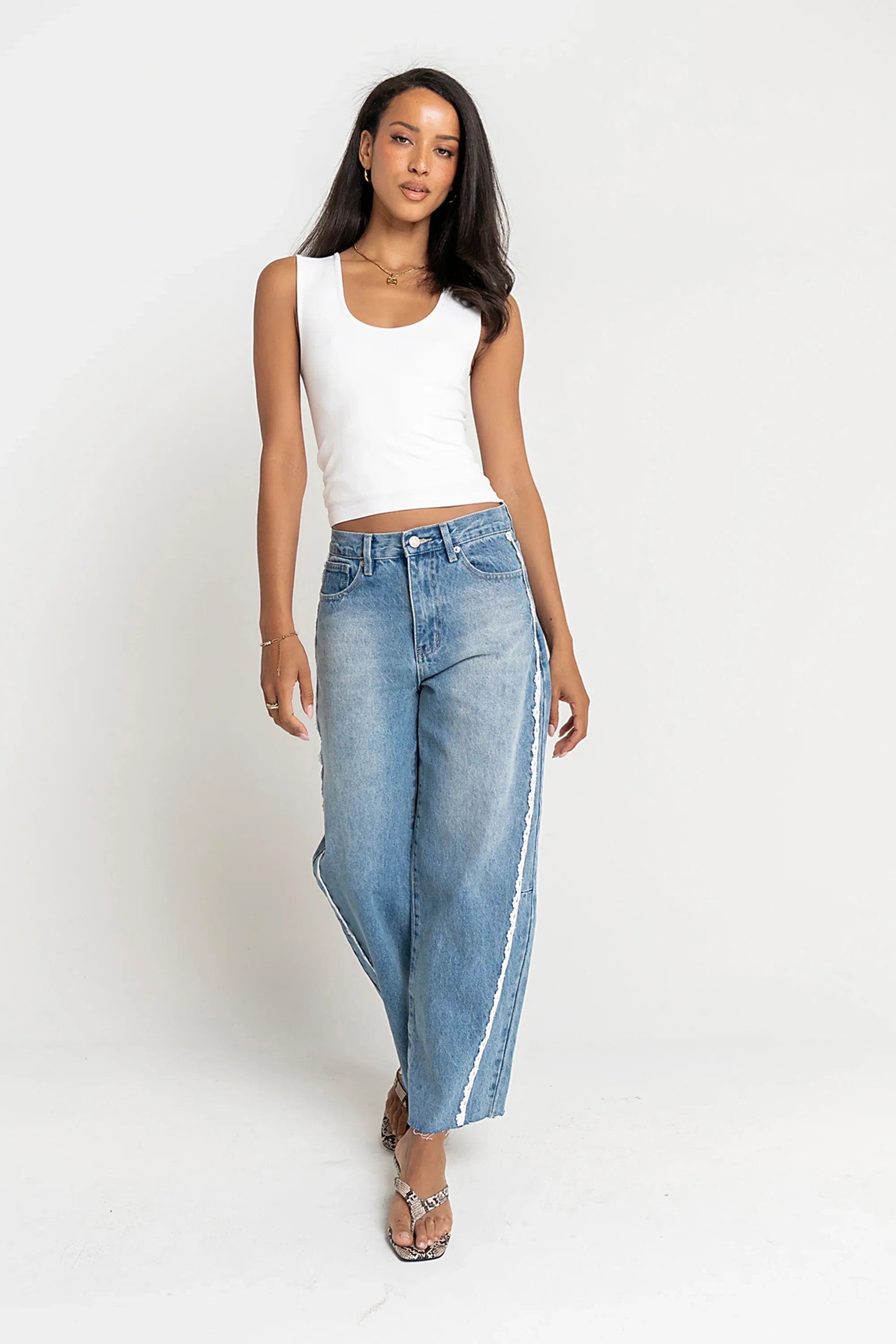 Adeline Lace Trim Barrel Jeans