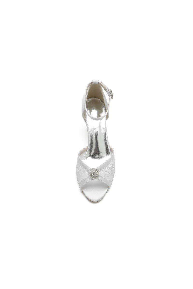 Lace Beaded Peep Toe Imitated Silk High Heels