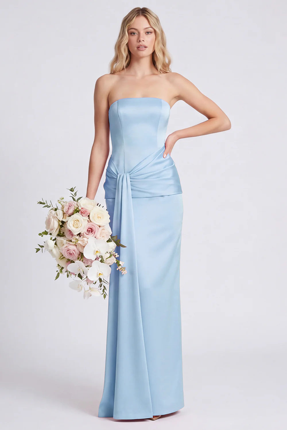 Strapless Mermaid Eucalyptus Bridesmaid Dress with Sash