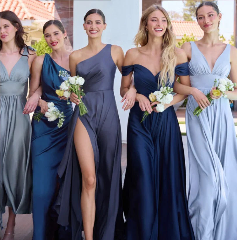 JILLIAN GOWN A LINE SOFT SATIN OFF THE SHOULDER DRESS