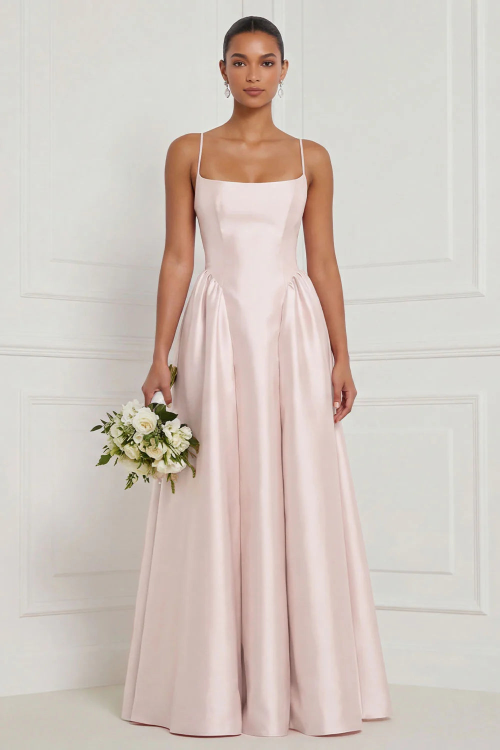 Satin A Line Spaghetti Straps Yellow Bridesmaid Dress