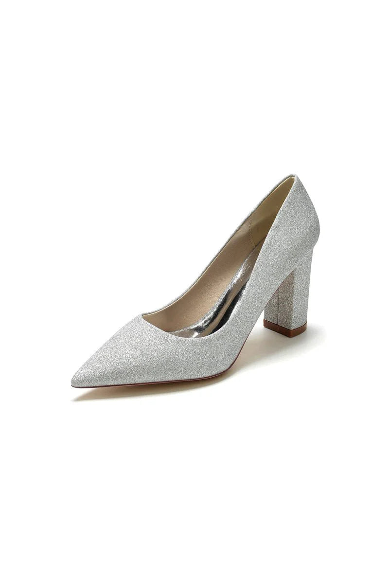 Simple Glitter Pointed Toe Slip on Wedding Shoes