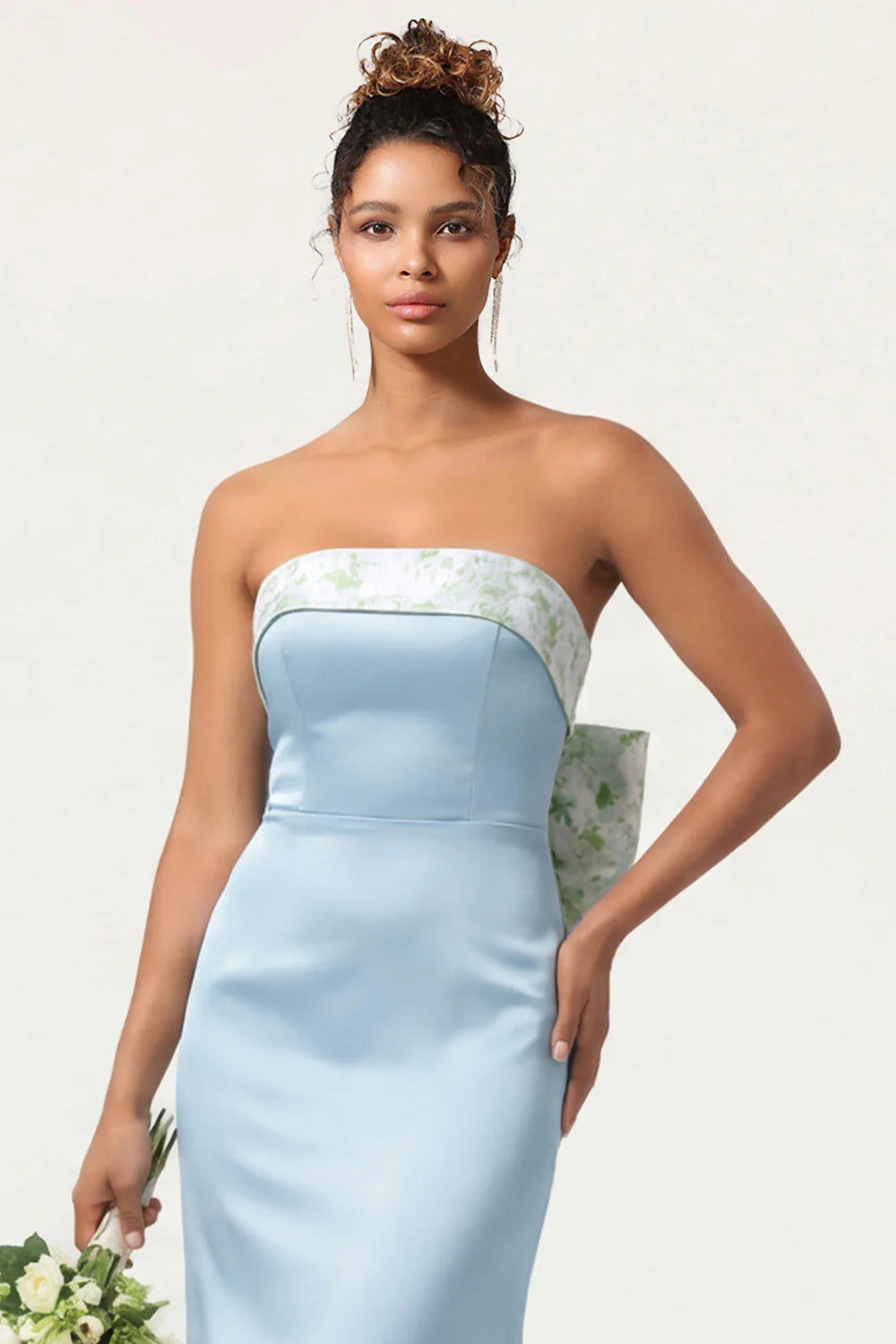 Green Strapless Mermaid Long Bridesmaid Dress with Bow