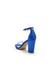 Satin Open Toe Ankle Strap Chunky Heels