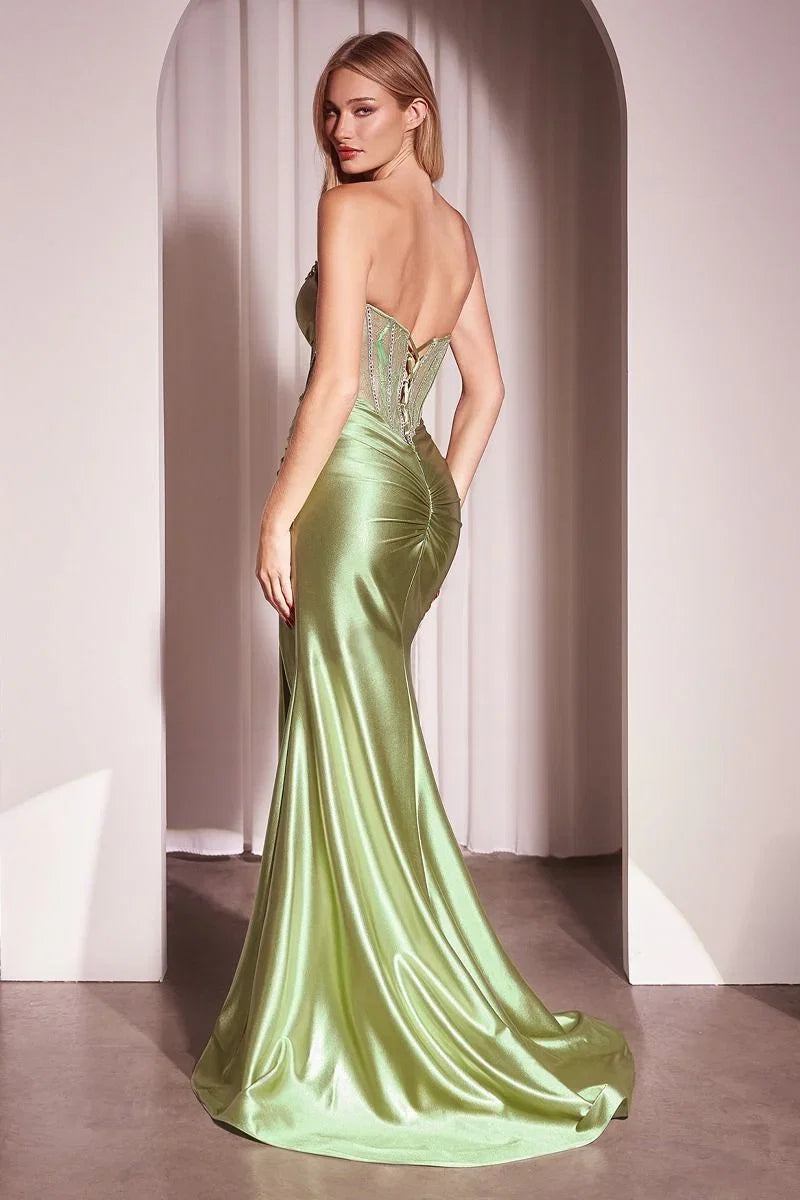 GINGER GOWN STRAPLESS LACE BODICE SATIN FITTED GOWN