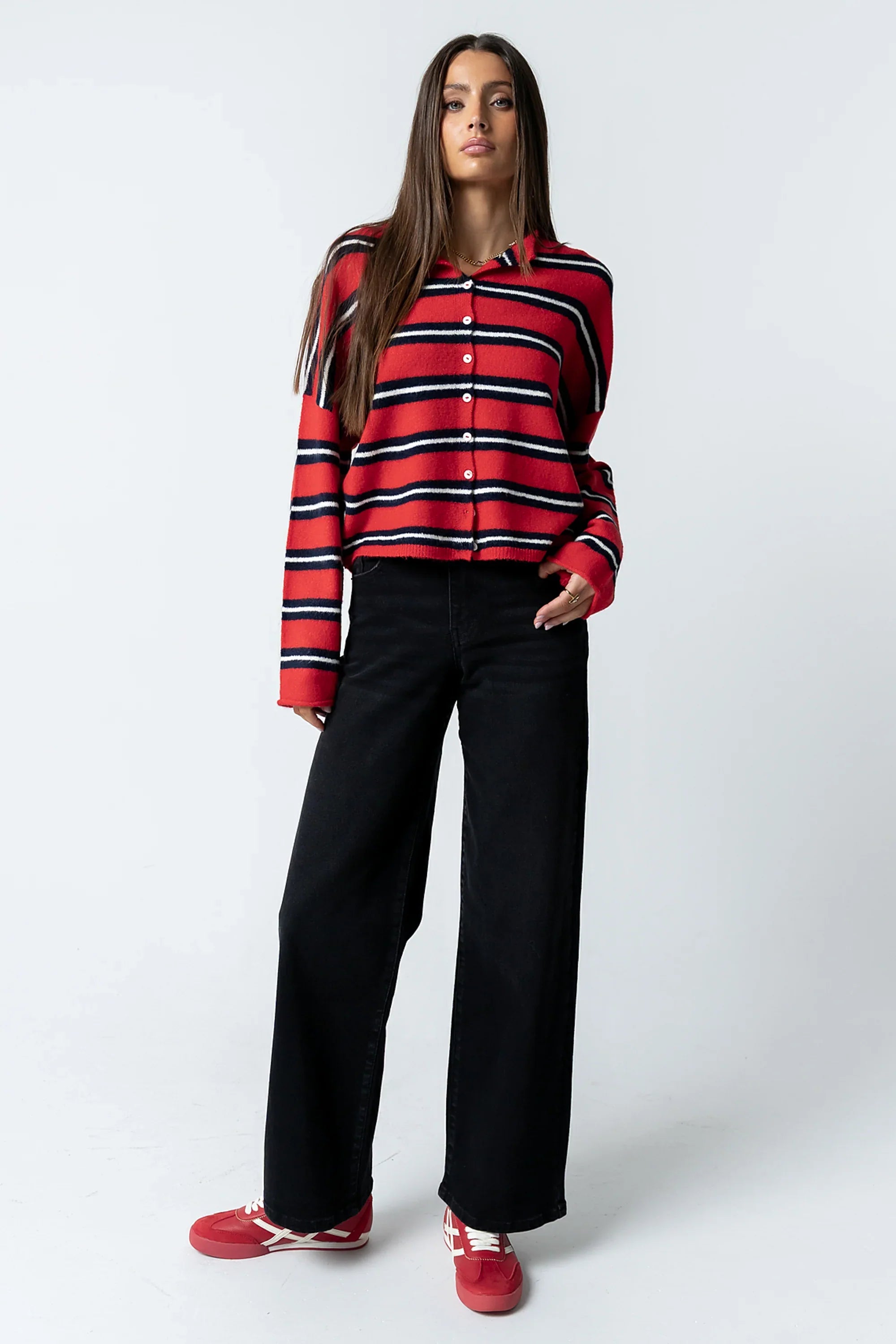 Mariah Striped Cardigan in Red FINAL SALE