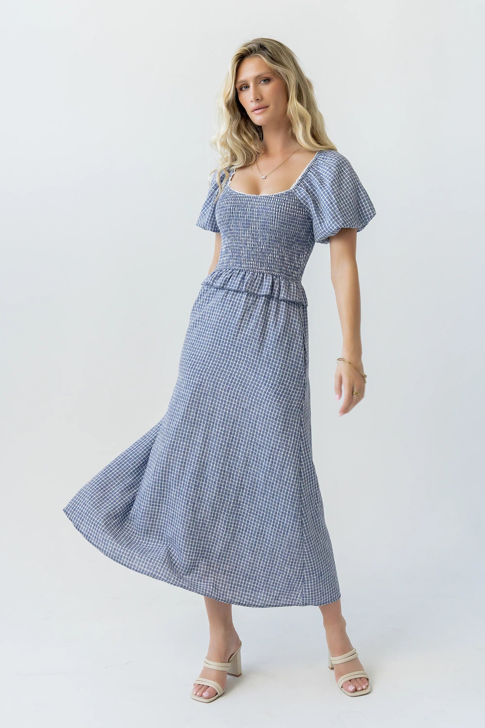 Renley Plaid Midi Dress in Navy