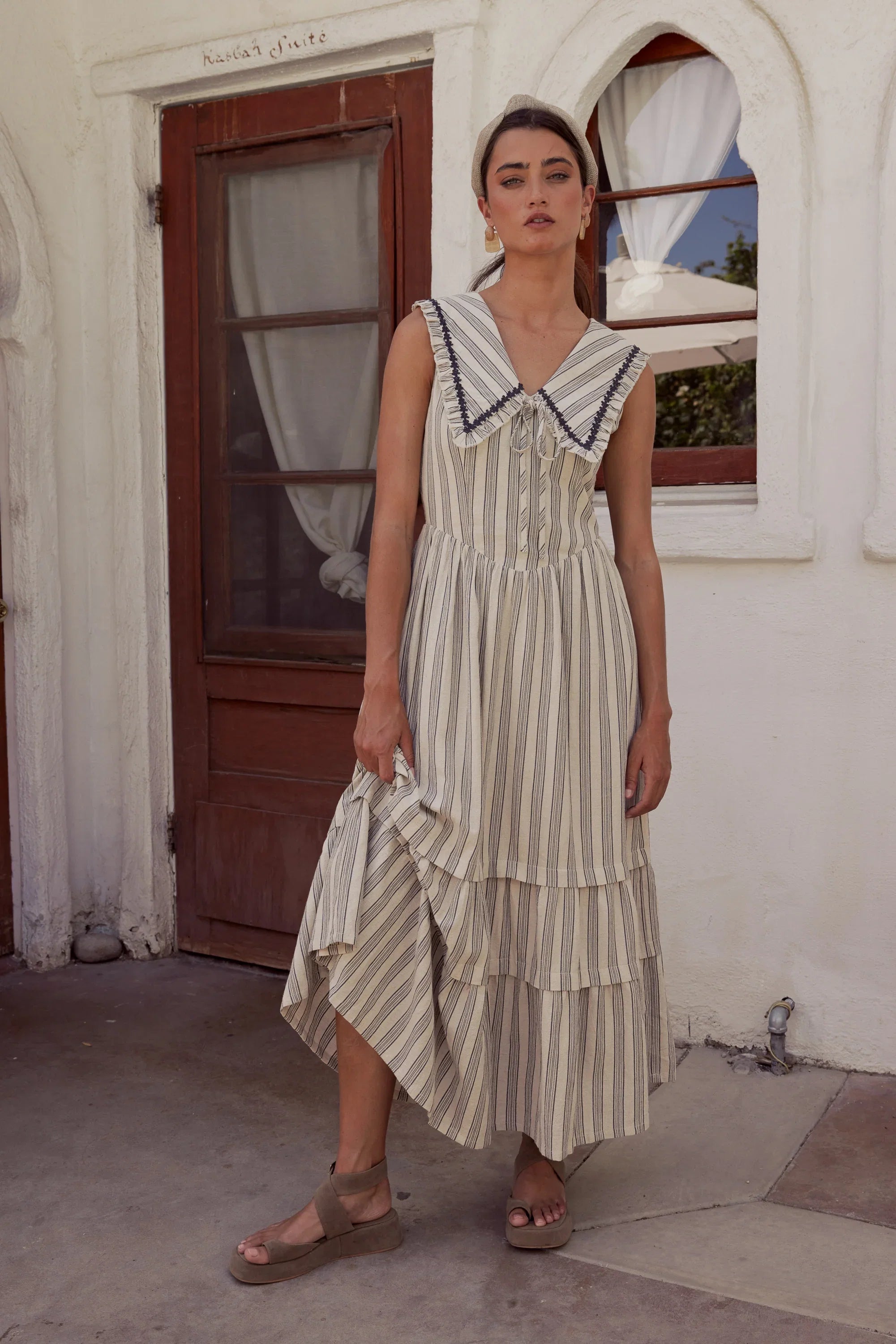 Miya Collared Midi Dress in Natural FINAL SALE