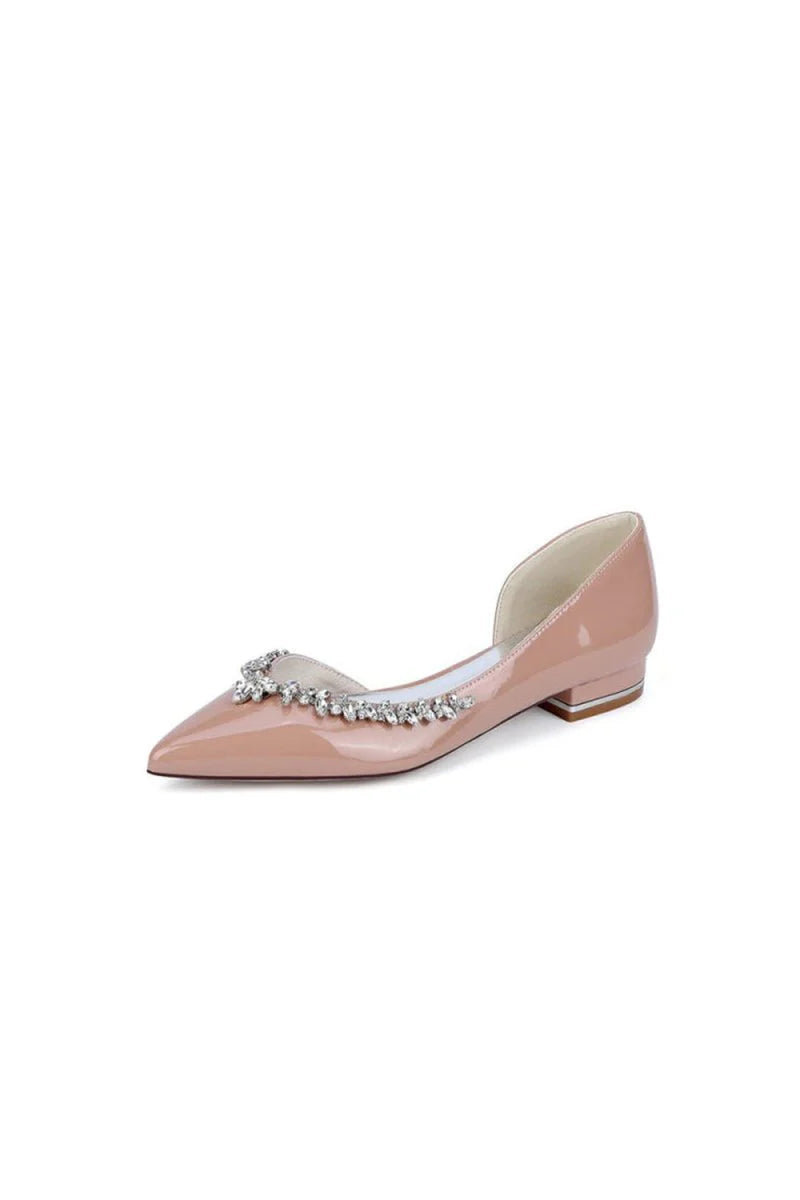 White Ballet Flats with Crystal Accent