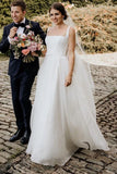Chaming A Line Square Neck White Wedding Dresses