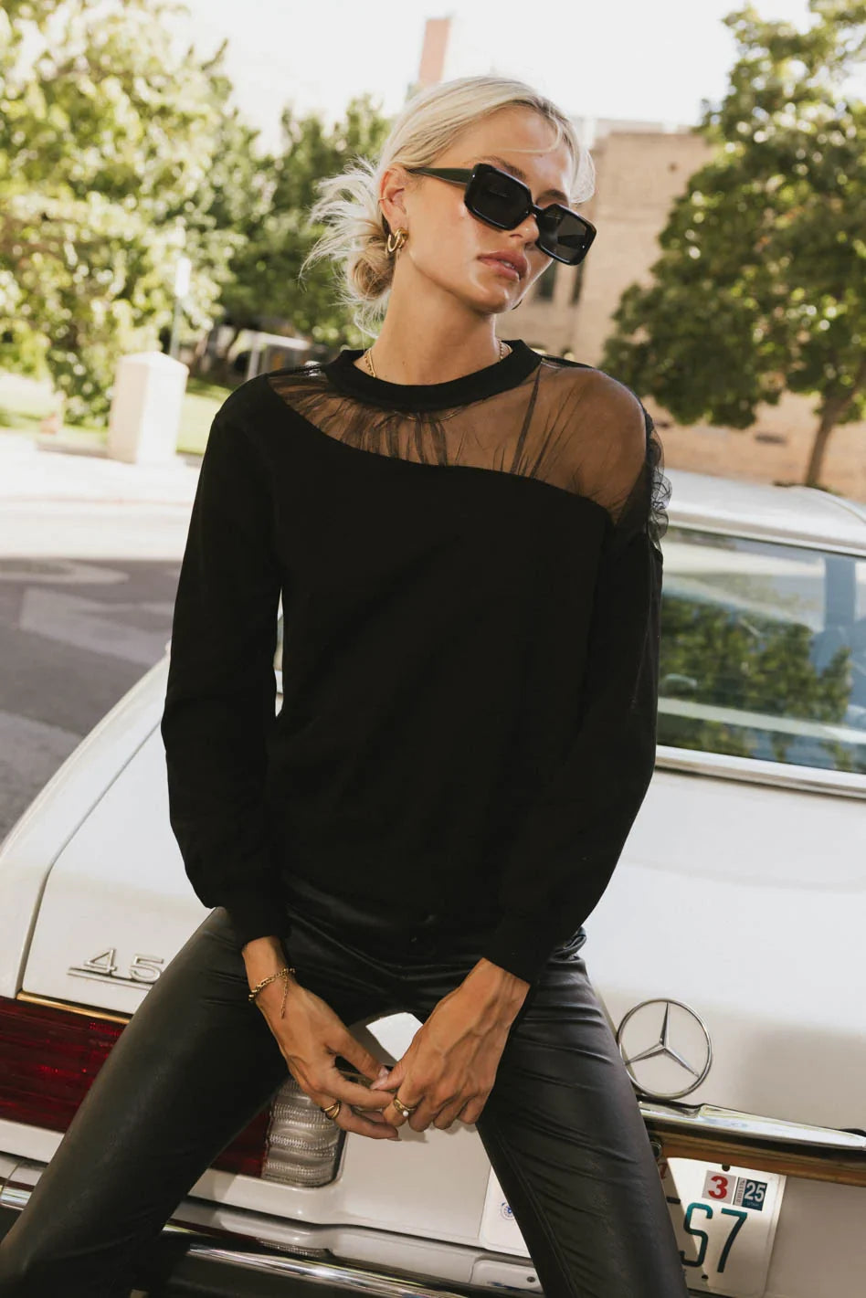 Sandry Tulle Crewneck in Black FINAL SALE