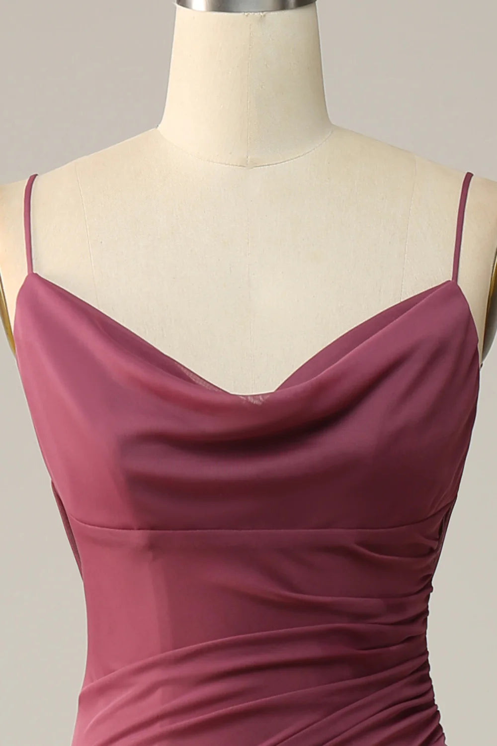 Desert Rose Sheath Spaghetti Straps Draped Chiffon Bridesmaid Dress