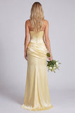 Strapless Daffodil Corset Mermaid Bridesmaid Dress with Slit