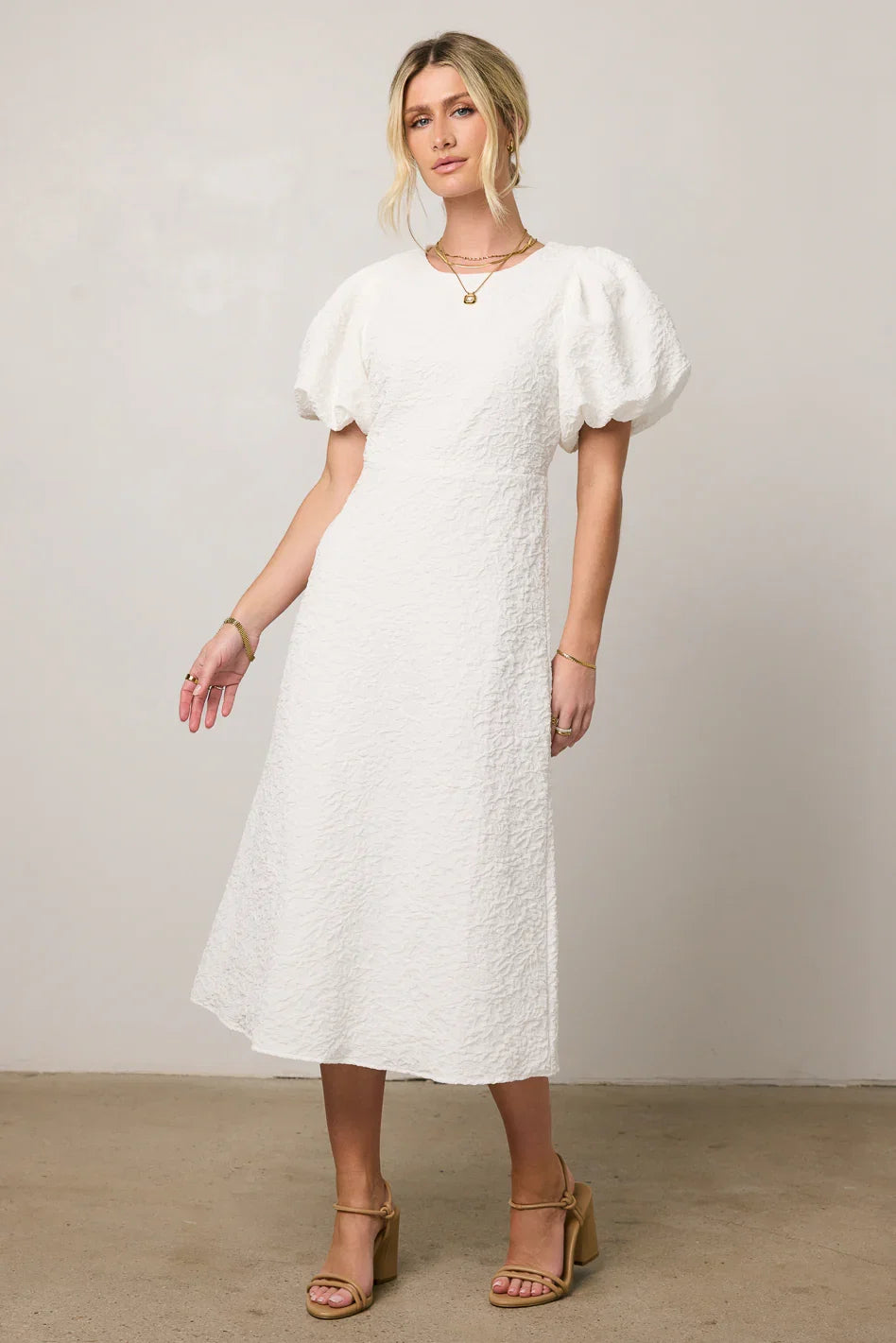 Henry Textured Midi Dress in White FINAL SALE