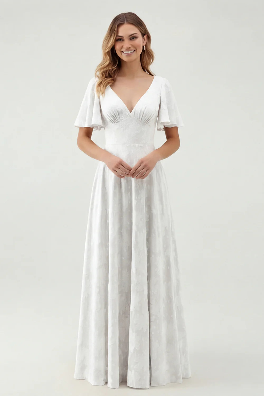A Line Sage Green Floral Jacquard Flutter Sleeves Maxi Dress with Bow Back