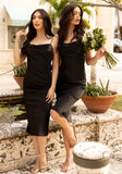 Aspen Midi Dress Black Satin Slip Dress