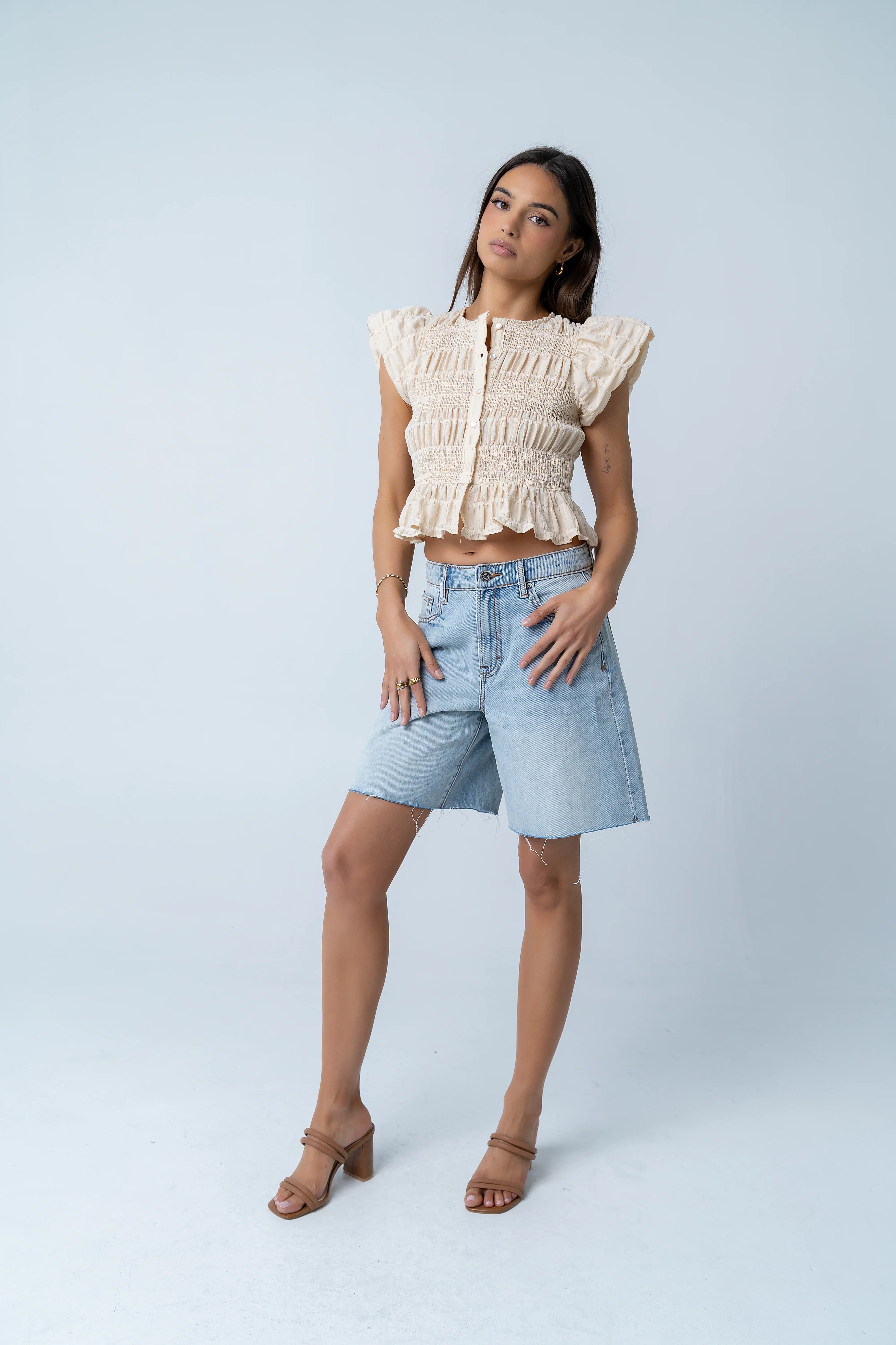 Holly Smocked Blouse in Cream