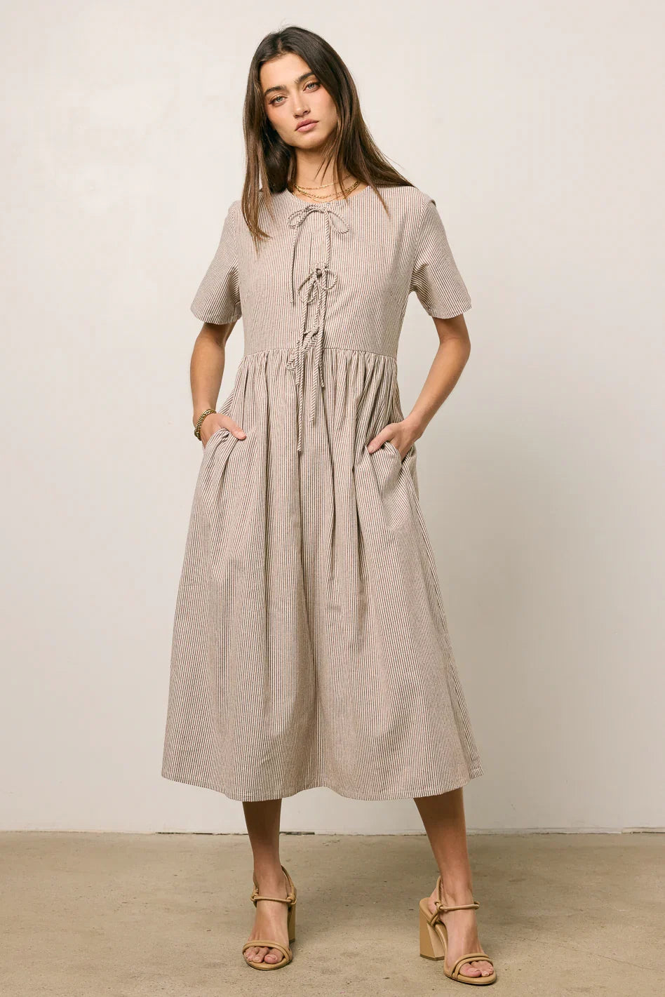 Narla Striped Midi Dress in Brown FINAL SALE