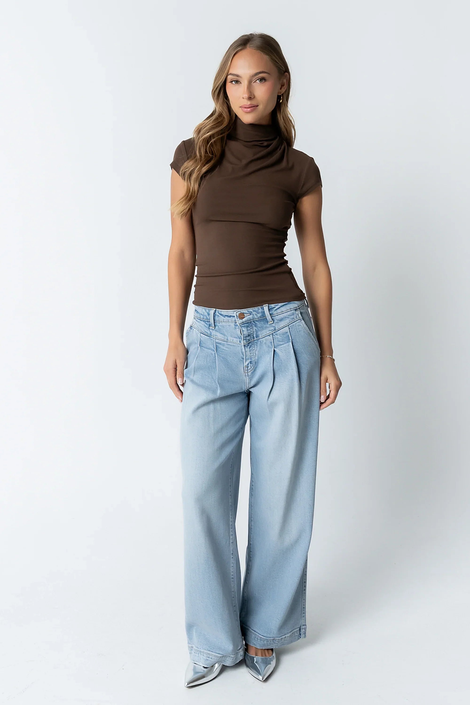 Kara Mock Neck Top in Brown
