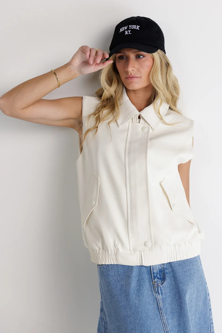 Rory Collared Vest in Cream FINAL SALE