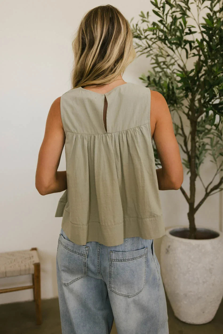 Ida Pleated Blouse in Olive FINAL SALE