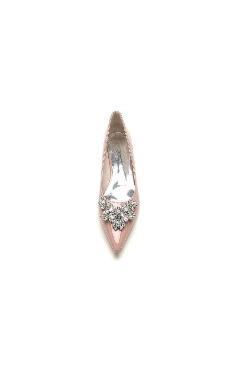 Elegant Black Pointed Toe Flats with a Crystal Ornament