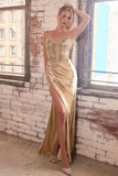 CALLIOPE GOWN STRETCH SATIN GLITTER LACE DRESS