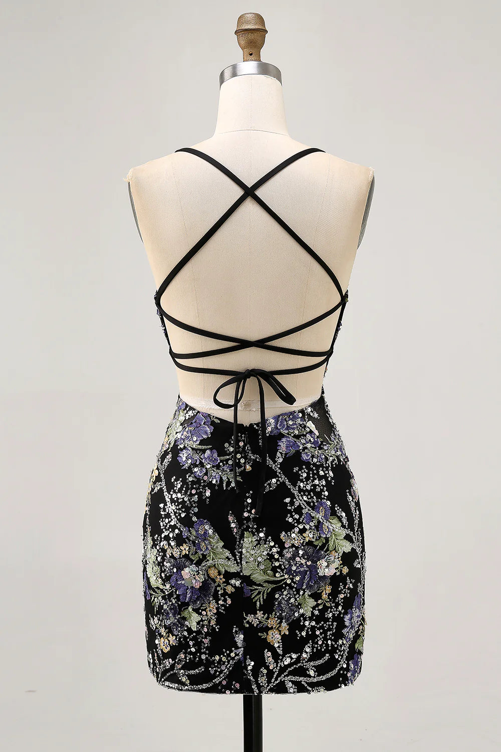 Peacock Floral Tight Spaghetti Straps Short Homecoming Dress with Sequins