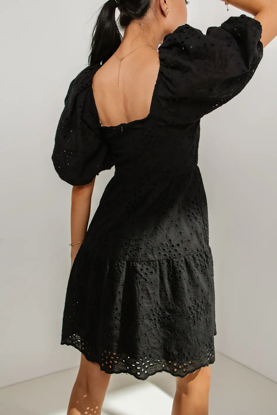 Jaime Eyelet Mini Dress in Black FINAL SALE
