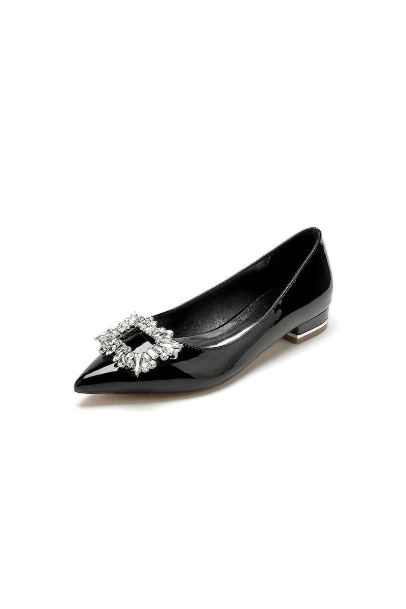 Pointed Toe Slip on Patent Leather With Rhinestone