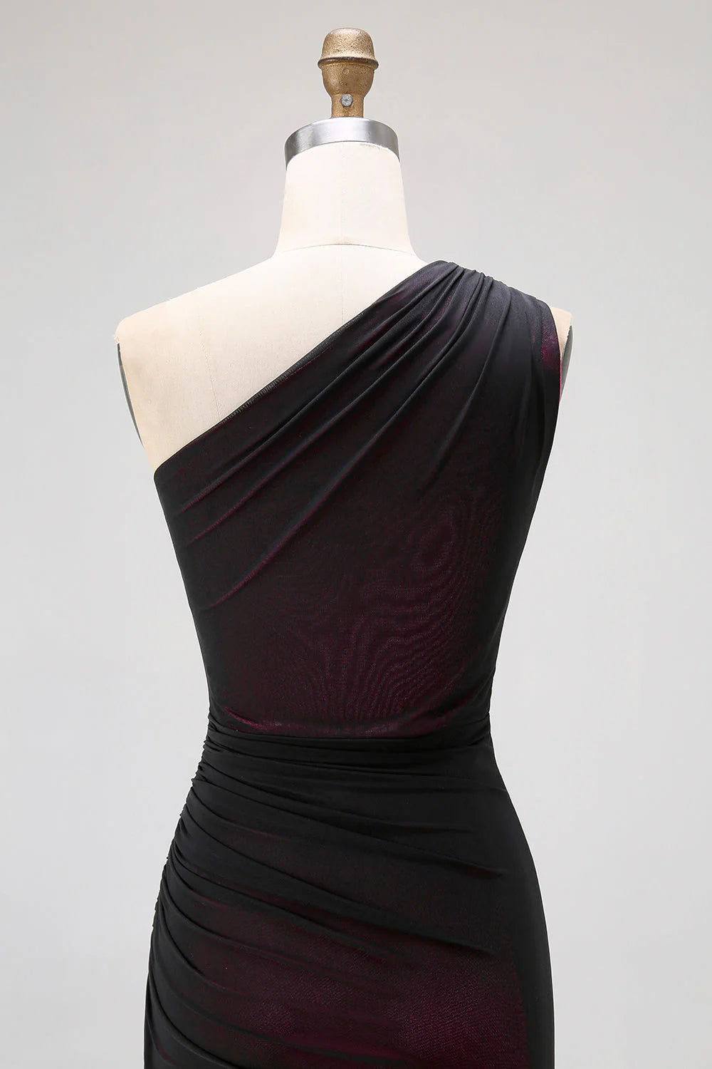 Black Pink Mermaid One Shoulder Tulle Maxi Dress with Slit