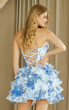 PRISCILLA MINI DRESS FLORAL TIERED STRAPLESS DRESS