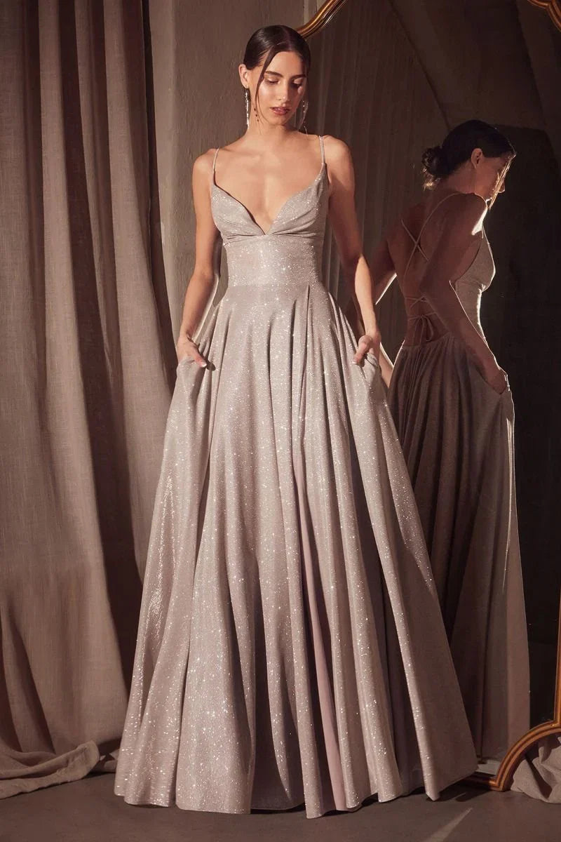 Gwendolyn Gown Shimmer Lace Up Back A Line Evening Dress